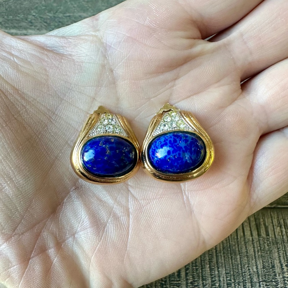 Vintage Lanvin Lapis and Crystal Earrings